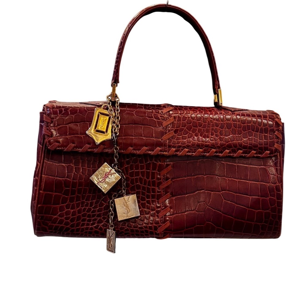 Yves Saint Laurent YSL Vintage ReddishBrowns Croc Leather Tote 7x12.5x4" EUC
